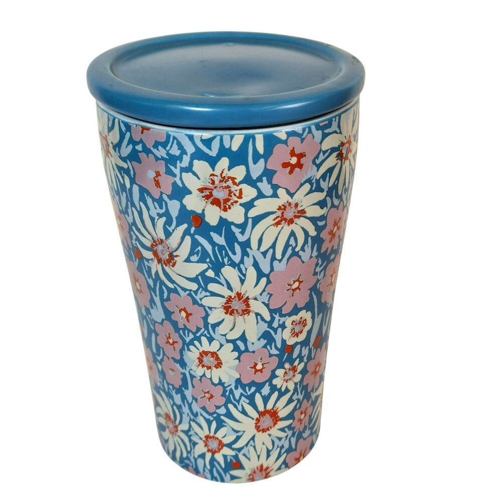 Opalhouse Blue Pink Floral Stoneware Tall Travel Tumbler Mug w Stoneware Lid - Picture 2 of 10